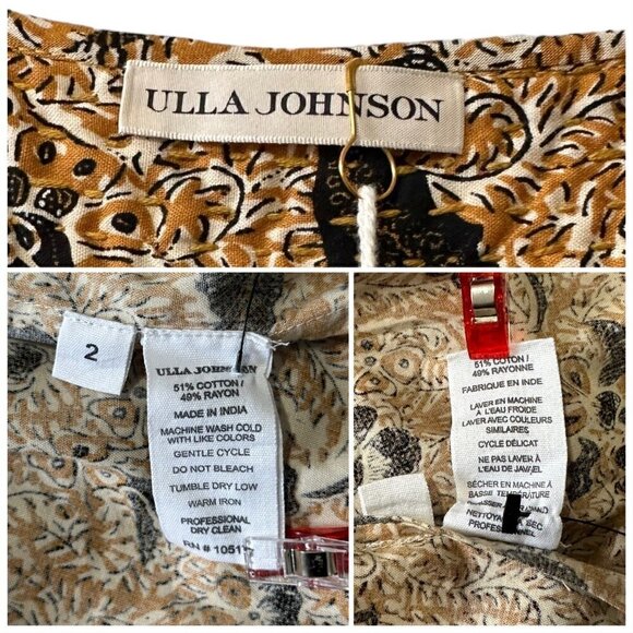 New with tag, ULLA JOHNSON Zuma Printed Tie-front Midi Dress In Amber Size 2 - Picture 13 of 16